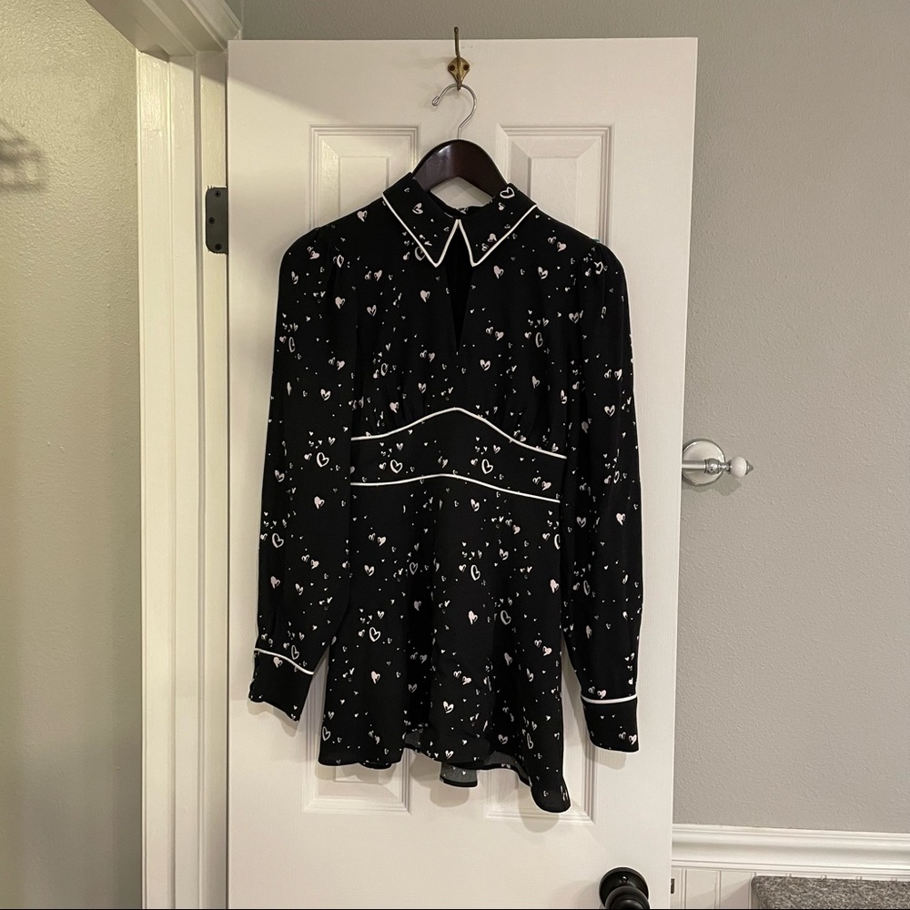 Parker Kaylin Black Heart Print Long Sleeve Dress 00 - Picture 3 of 9